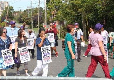 Healthcare workers picket at St. Mary’s in Bayside