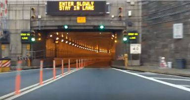 The Manhattan-bound entrance to the Queens Midtown Tunnel