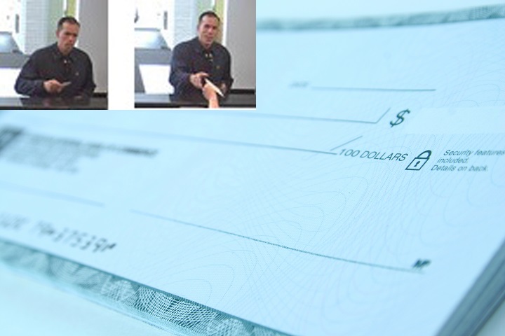 The man pictured at top left used checks to steal more than $7,000 in cash from an Ozone Park man.