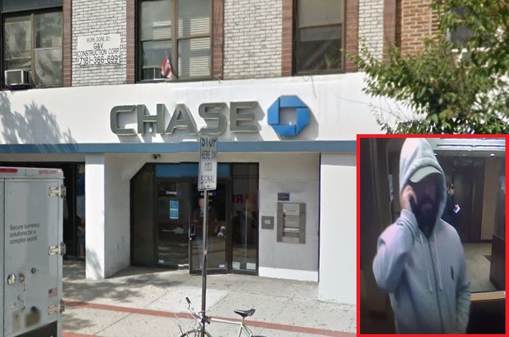 The man pictured at bottom right allegedly robbed a Chase bank in Ridgewood on Wednesday.