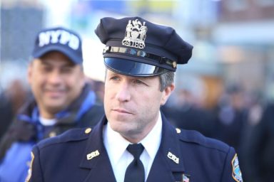 The son of Patrolmen's Benevolent Association President Patrick Lynch (above) is facing disciplinary action from the NYPD.