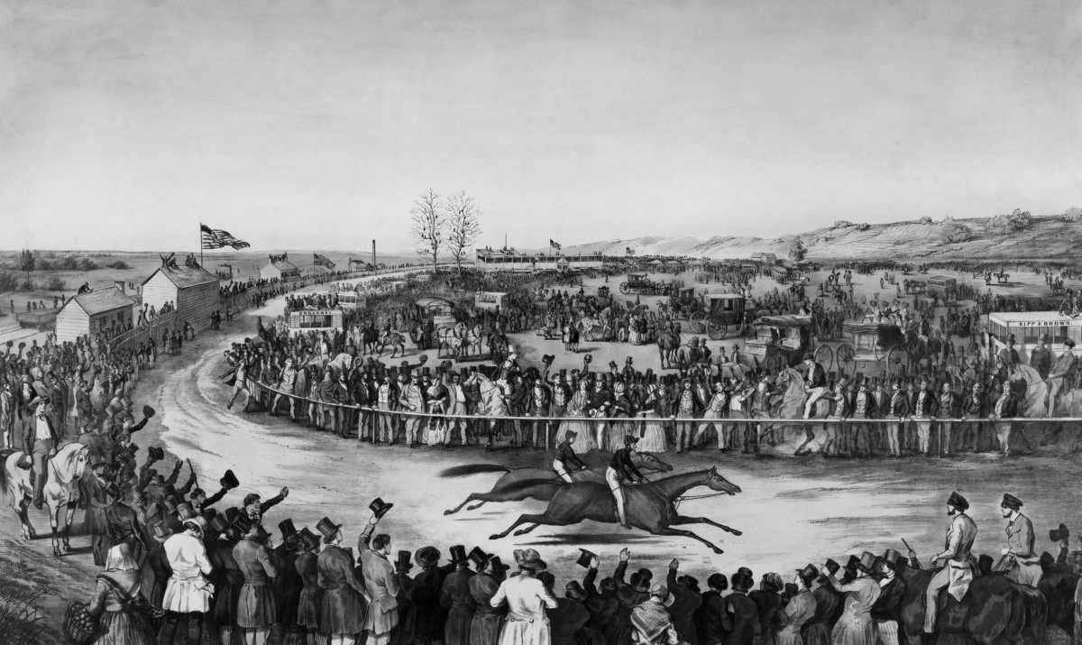 This painting shows Union Course, a 19th century racetrack in present-day Woodhaven.