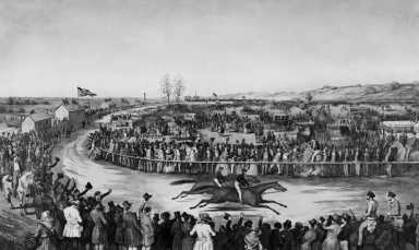 This painting shows Union Course, a 19th century racetrack in present-day Woodhaven.