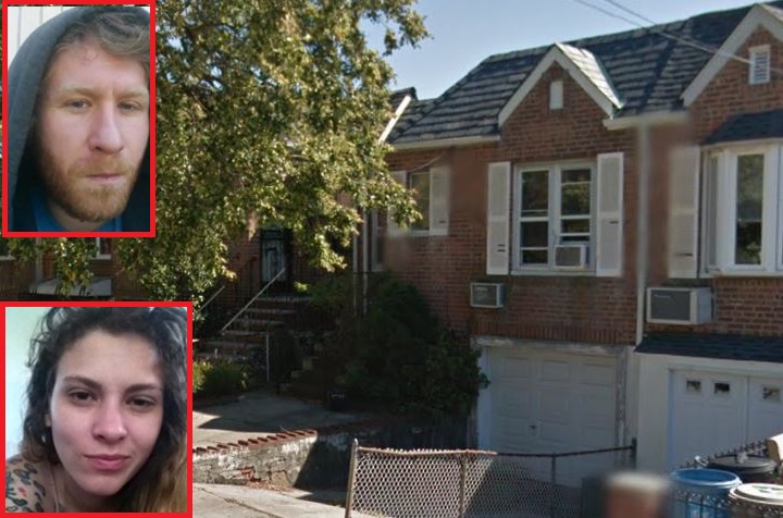 Mateusz Rudnik (top left) and Chloe Fontaine (bottom left), two fugitive home invaders from Washington State, were located at this Middle Village home on Dec. 9.