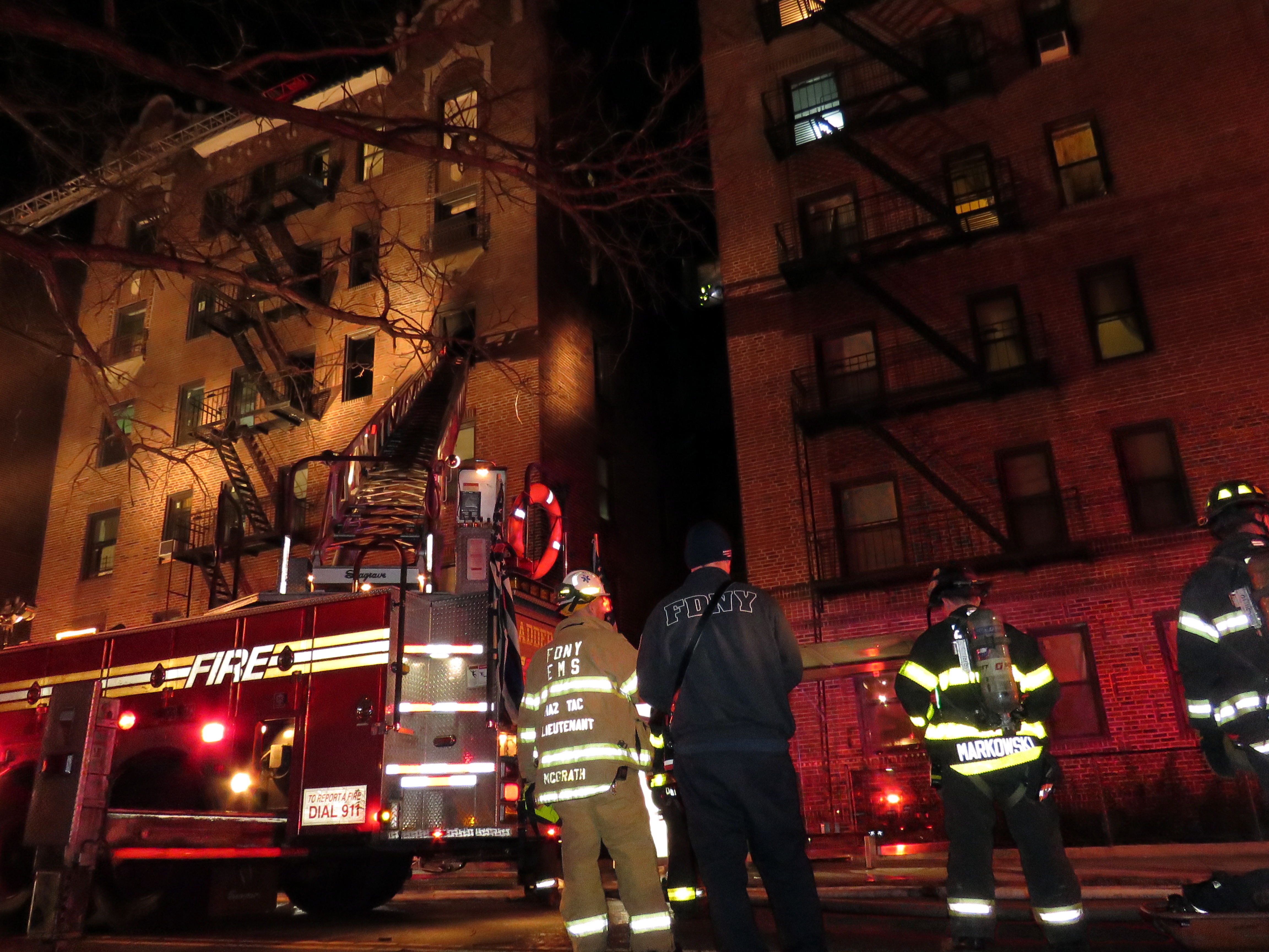 Firefighters on the scene of an apartment fire in Flushing on Thursday morning.