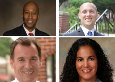 Clockwise from top left: New Assembly members Clyde Vanel, Brian Barnwell and Stacey Pheffer-Amato and Congressman Tom Suozzi.