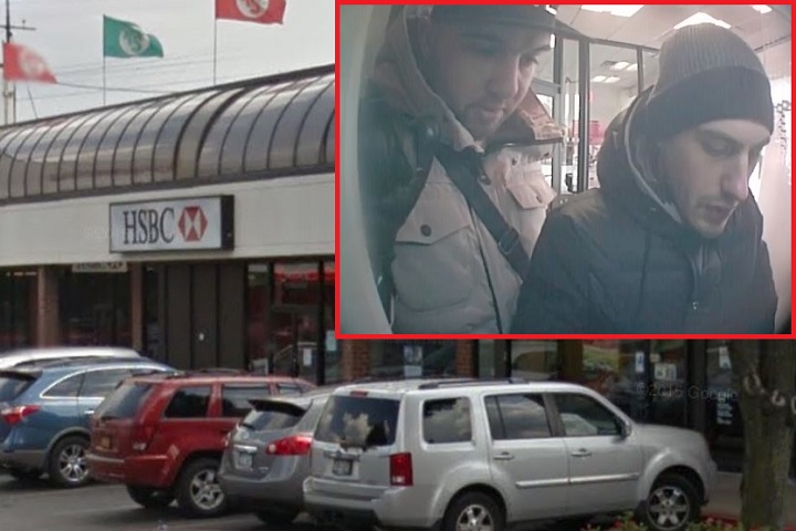 The two men at right installed skimmers onto ATMs at this HSBC bank in Woodside.