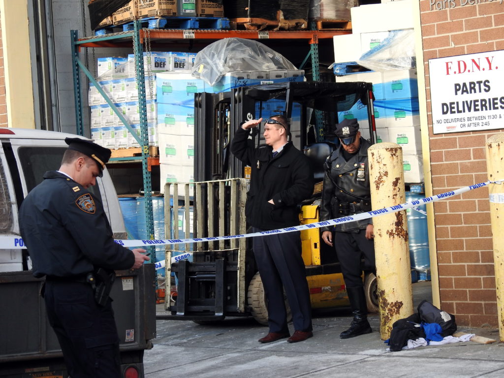 Police investigate death of a private contractor at the FDNY parts depot at 30-03 Review Ave. in Long Island City.