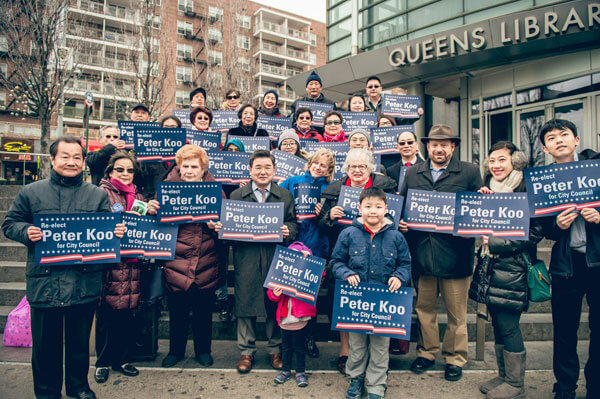 Koo announces bid for re-election at Flushing Library