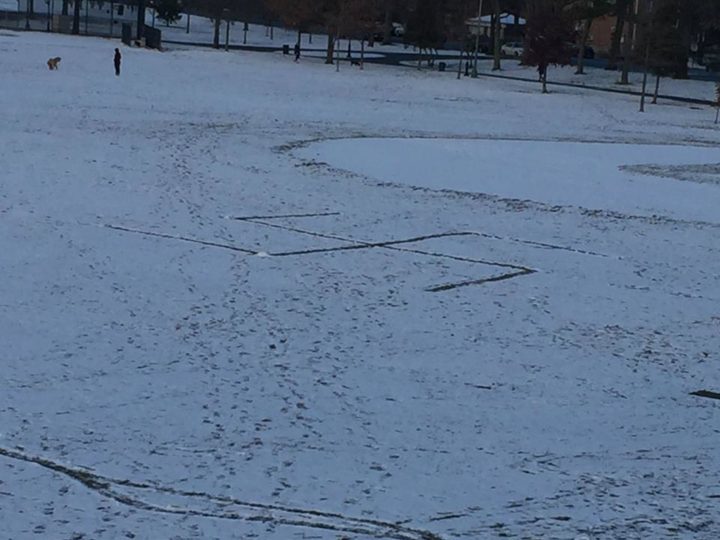 A swastika scrawled into the snow at Juniper Valley Park in Middle Village on the morning of Feb. 1.