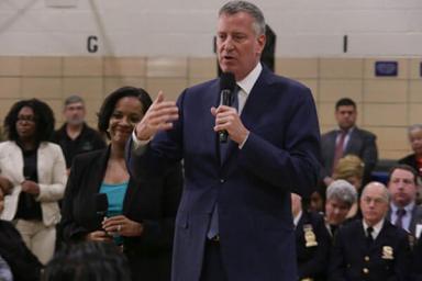 De Blasio talks about housing the homeless at Corona town hall