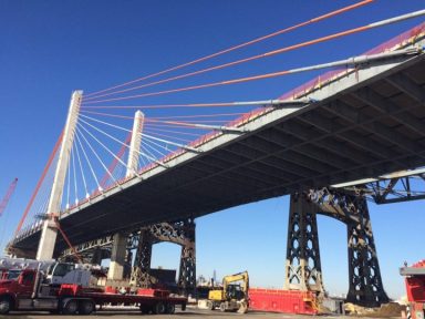 The first half of the new Kosciuszko Bridge, shown in this March 2017 photo, opened on April 27.