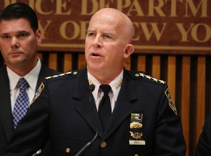 Police Commissioner James O'Neill, shown in this 2015 photo, will appear at the June meeting of the 104th Precinct Community Council in Glendale.