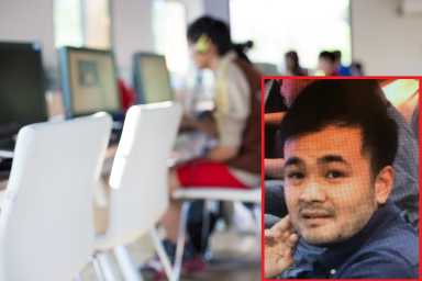 The man pictured at right allegedly assaulted a worker at a Flushing internet cafe last month.