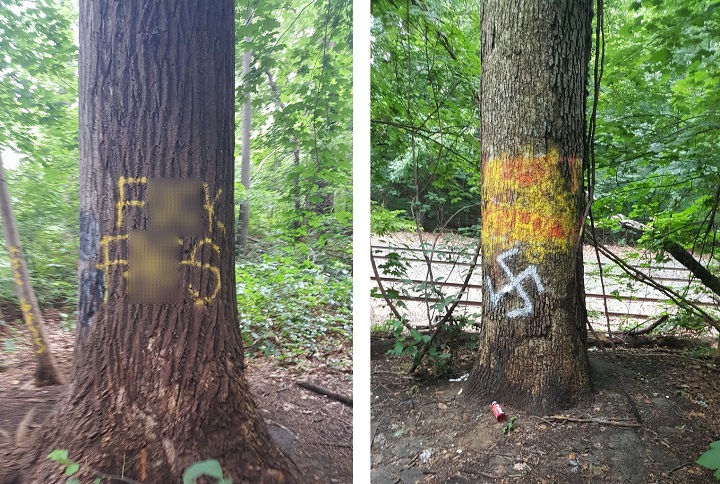 Some hateful vandals left messages and symbols of bigotry inside of Forest Park.