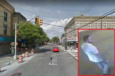 The suspect (inset) in an attempted rape in the area of Forest Avenue and Woodbine Street in Ridgewood on Aug. 9.