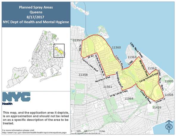 A map of the spray zone (courtesy of NYC Health Department)