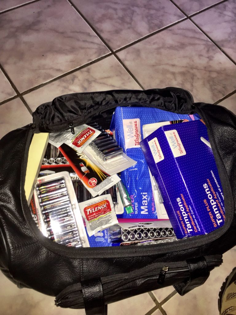 A bag of supplies that Bucella brought on his trip. 