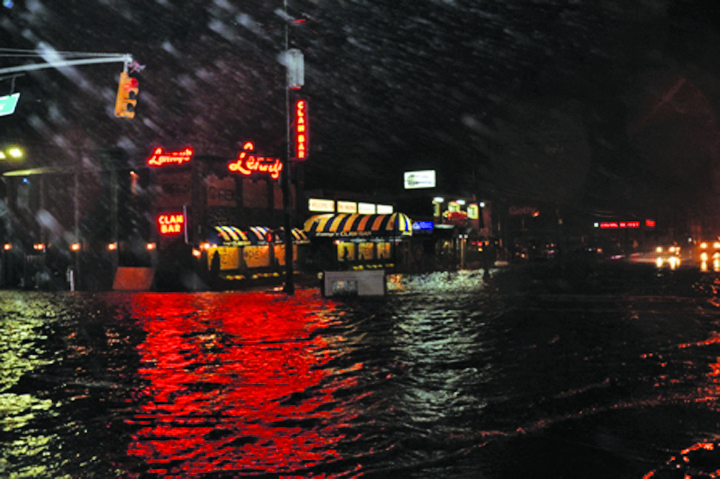 Cross Bay Boulevard near Lenny's Clam Bar in Howard Beach flooded during Hurricane Sandy on Oct. 29, 2012.