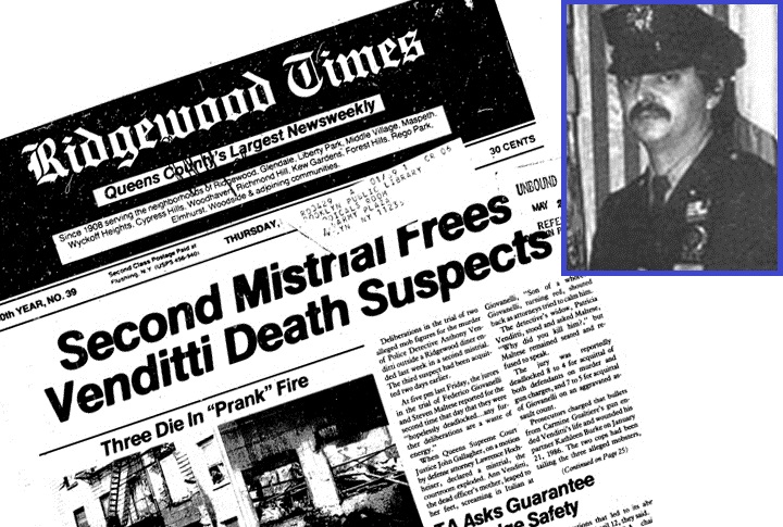 A jury couldn't reach a verdict in the April 1988 trial of two men accused of killing Detective Anthony Venditti (inset) in Ridgewood in January of 1986.