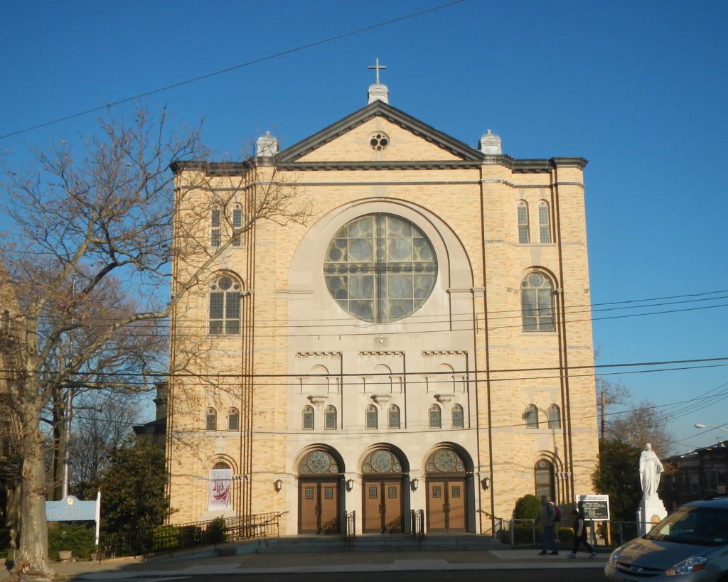 The exterior of Our Lady of the Miraculous Medal Church. (photo via Wikimedia Commons)