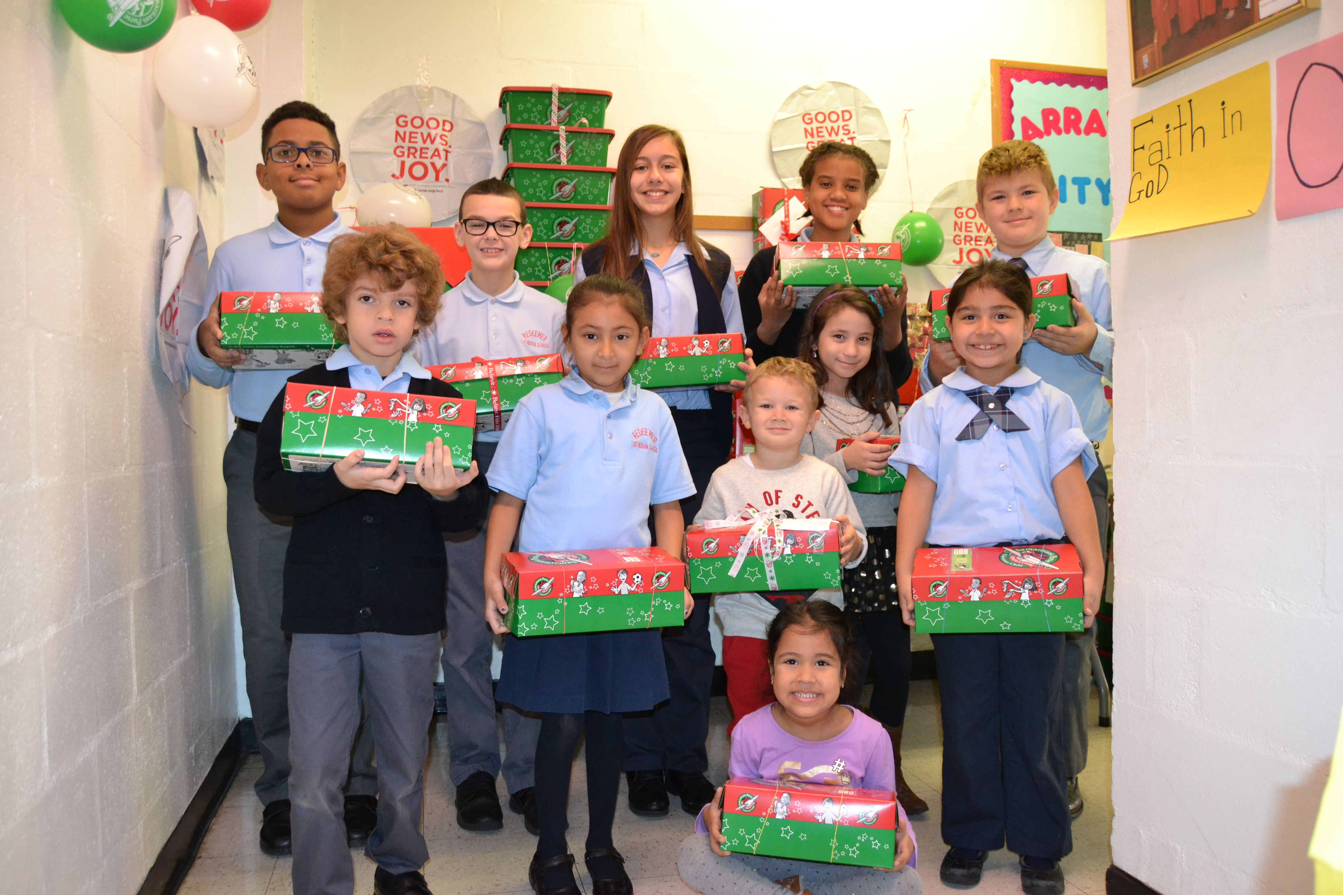 Redeemer Luther School students shoeboxes