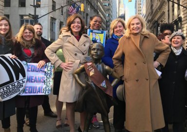 As national outcry over sexual harassment grows, Congresswoman calls for Fearless Girl statue to stay in place
