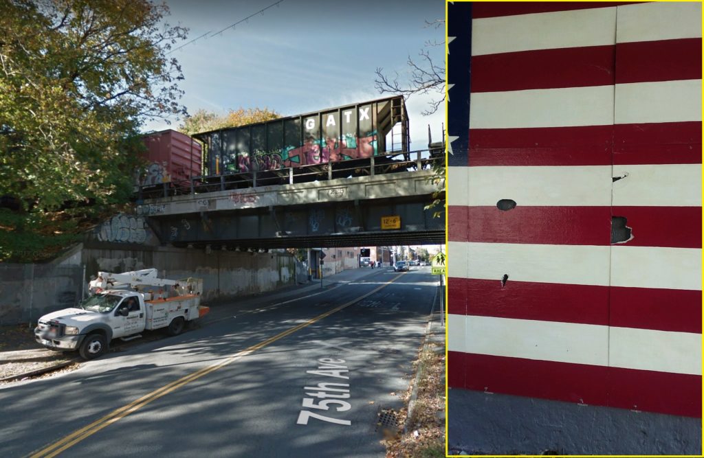 An American flag mural below this Glendale trestle was vandalized during the Thanksgiving holiday weekend.