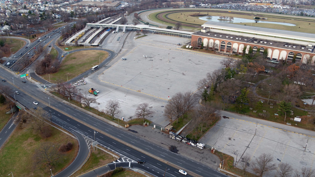 An aerial view of the parking lot where the new Islanders arena will be constructed. (photo courtesy of the Governor's office)