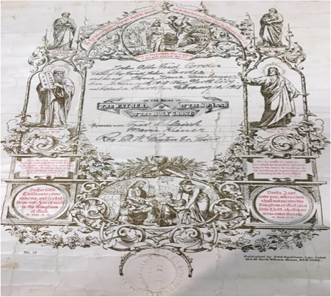 A copy of the baptismal certificate from Glendale Evangelical Church (photo by Werner Ropers)