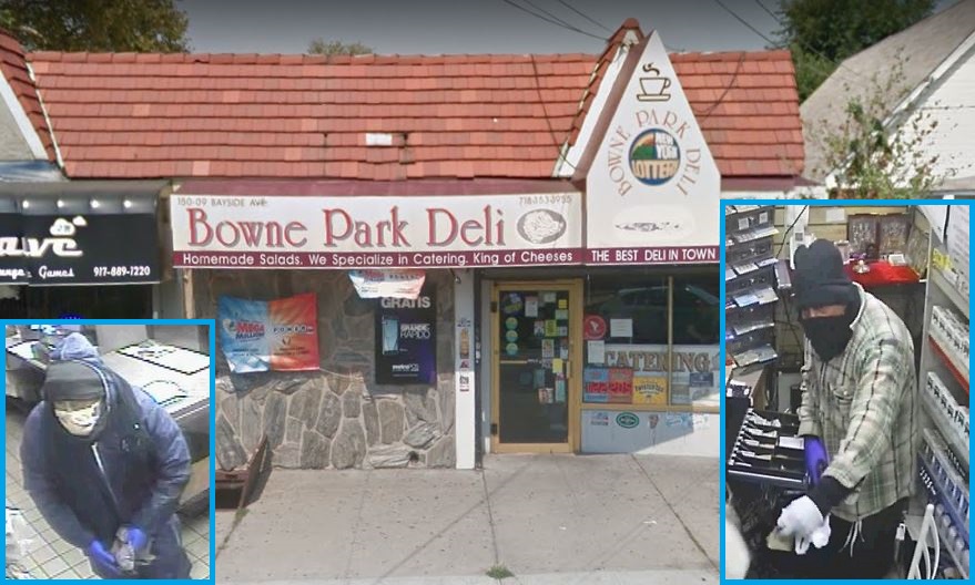 The bandits responsible for four recent stickups of Queens businesses, including the Bowne Park Deli in Flushing.