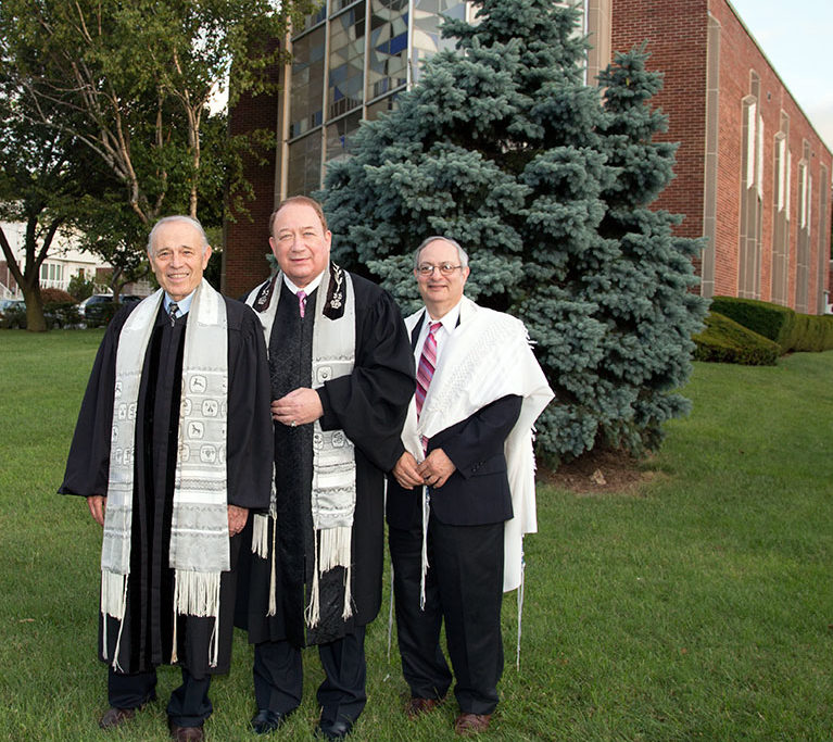 Rabbi Emeritus Hyman Levine (left), Cantor Victor Wortman, Rabbi Shlomo Blickstein