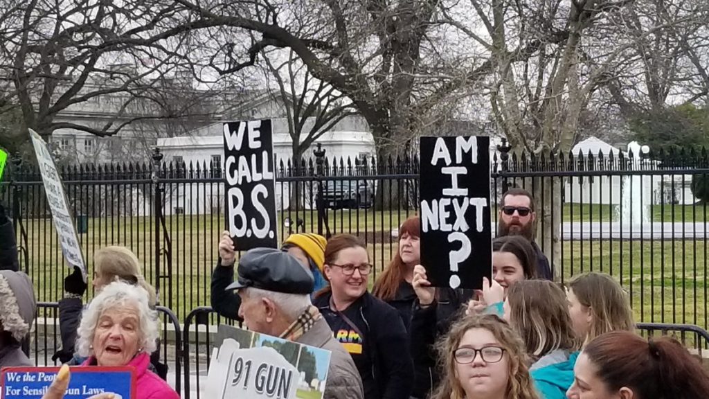 Protesters outside the White House on Feb. 19 calling for tougher gun laws in the wake of last week's school shooting in Florida.