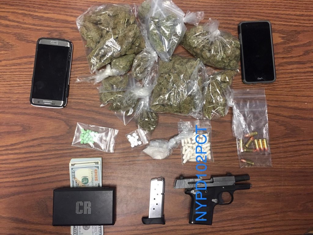 The drugs and gun seized by police during a traffic stop in Ozone Park on March 27.