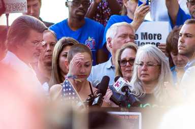 Parkland, FL shooting survivor Emma González speaks at the rally to support firearm safety legislation in Fort Lauderdale, FL on Feb. 17.