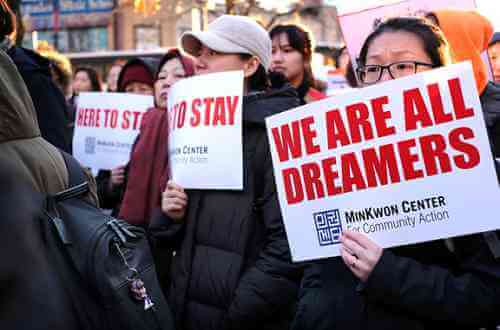 Protesters gather in Flushing in support of immigrants