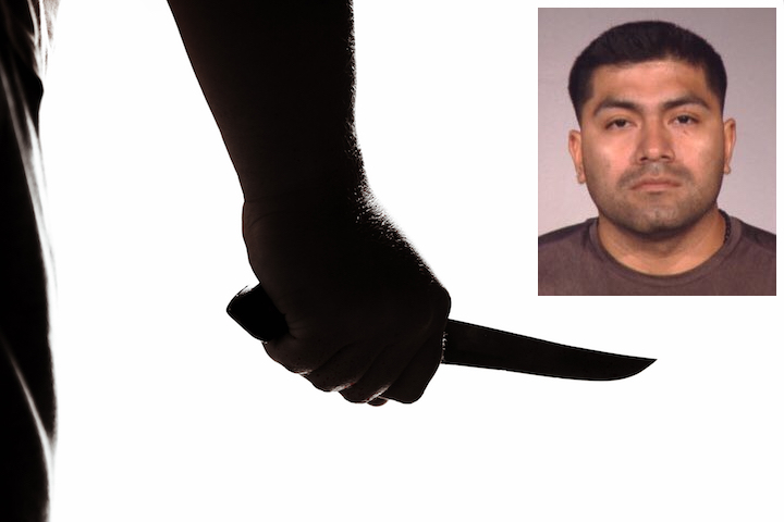 Marco Antonio Baez (inset) is wanted for stabbing a 29-year-old woman in Woodside on March 11.