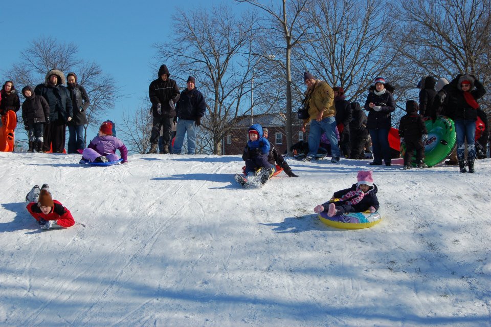 Sledding at Juniper Valley Park following a winter storm in February 2013.