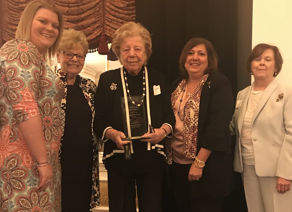 Honors for Claire Shulman, center, for her nursing days at Adelphi University College of Nursing. She is pictured with, from left to right, Chelsea Wollman, Dr. Marilyn Klainberg, Dr. Deborah Ambrosio and Kathleen Dooney.