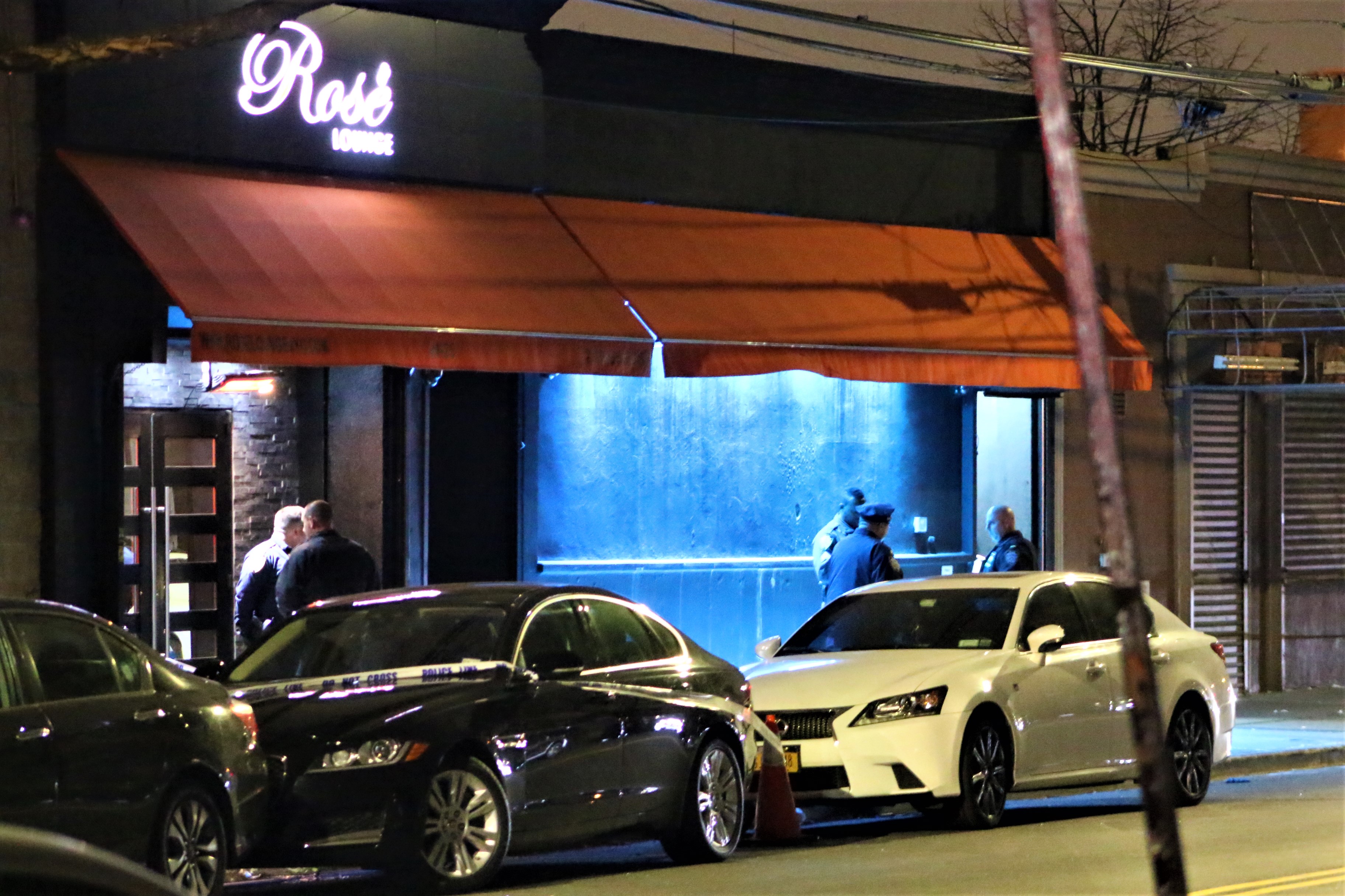 Police outside the Rose Lounge on April 15.