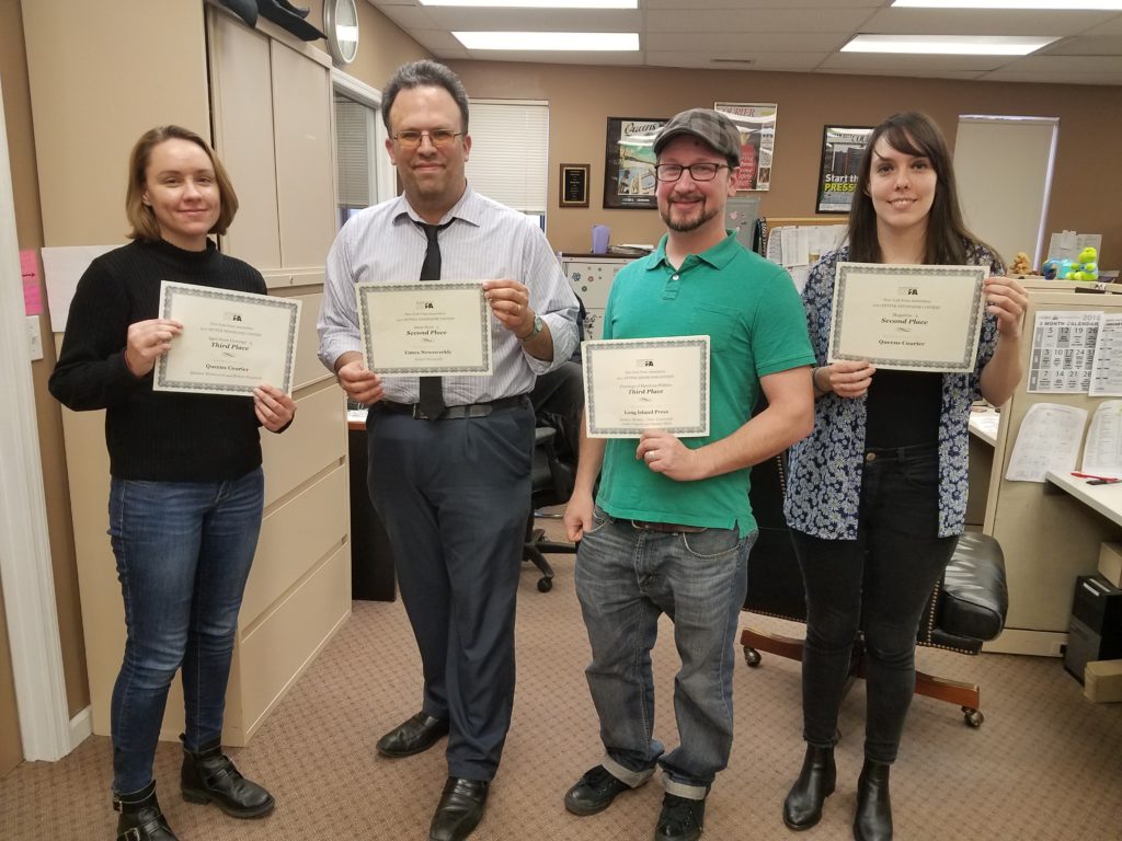 Members of the Queens Courier and Long Island Press teams with their New York Press Association awards