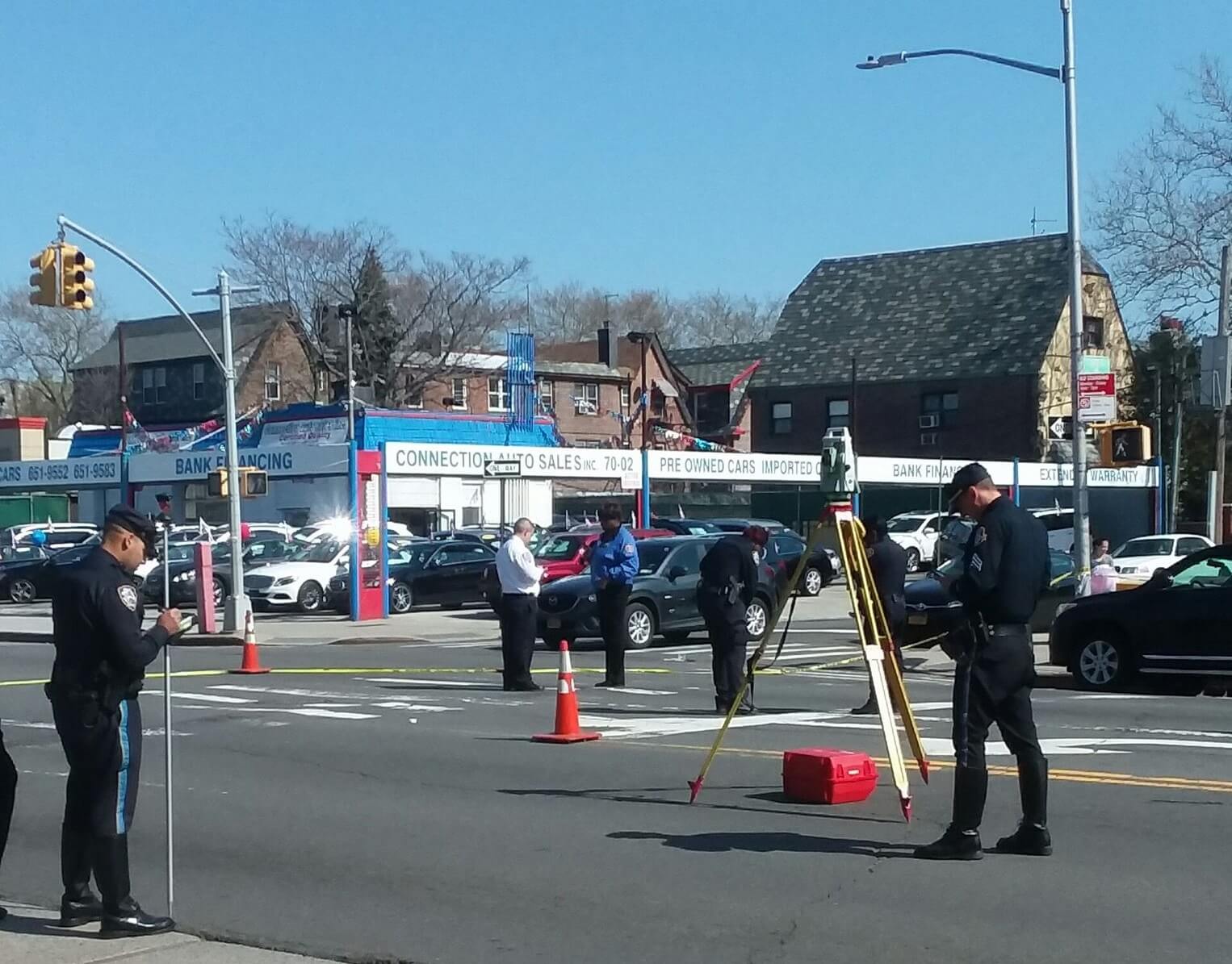 Police on the scene of a deadly hit-and-run on Northern Boulevard in Woodside on April 28.