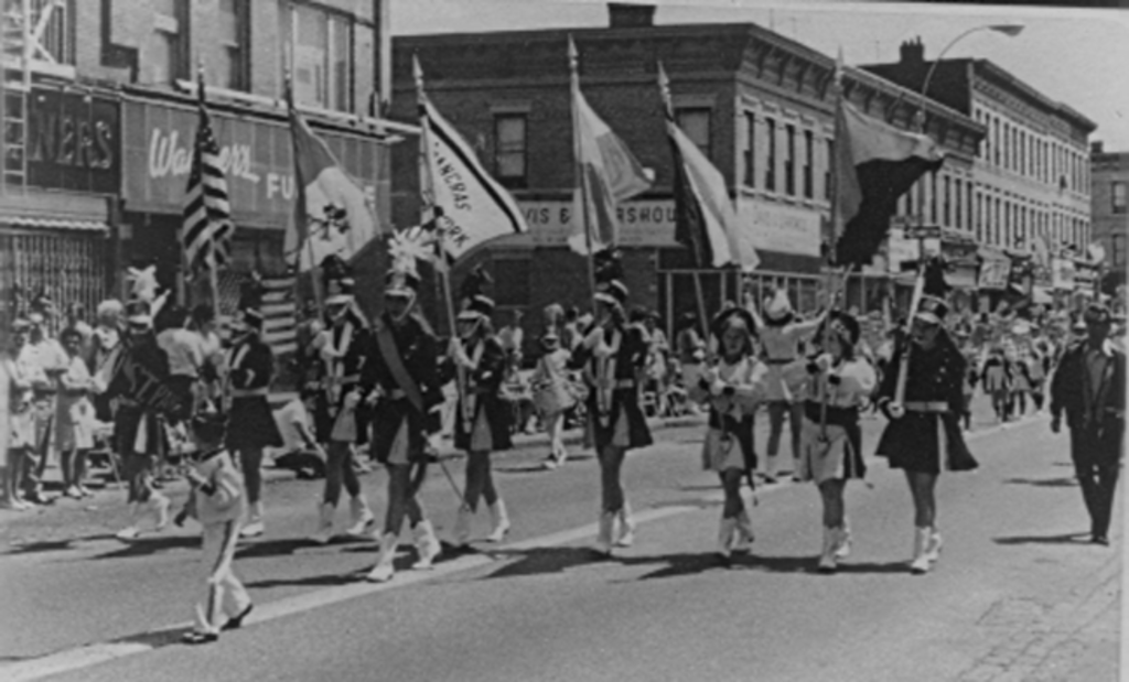 Members of the St. Pancras School marching band are pictured at this Memorial Day Parade in the 1970's.
