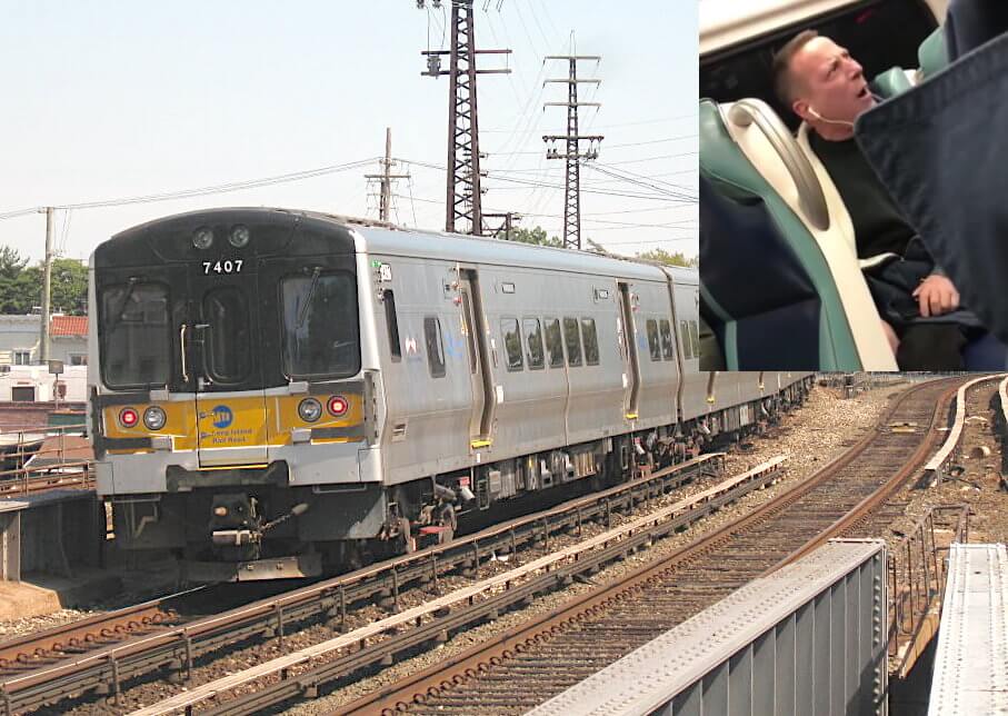 Edward Ruggerio (inset), who allegedly went on a hate-filled tirade on a Long Island Rail Road train in Queens last month, now faces hate crime charges.