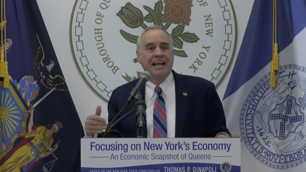 State Comptroller Thomas DiNapoli said Queens' economy is booming during a speech in Kew Gardens on May 18.