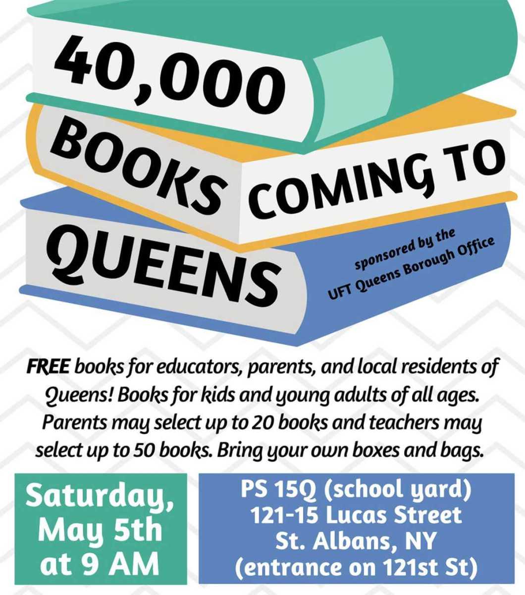 Queens officials sponsor book giveaway at Jackie Robinson School
