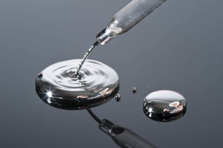 Drops of mercury, the highly toxic metallic element