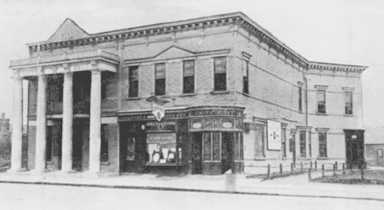 Unity Hall as it once stood on Myrtle Avenue near Cypress Hills Street in Glendale.