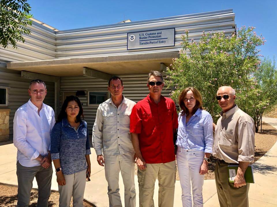 Congressman Tom Suozzi, Congresswoman Kathleen Rice and others outside a Customs and Border Patrol facility in Tornillo, Texas.