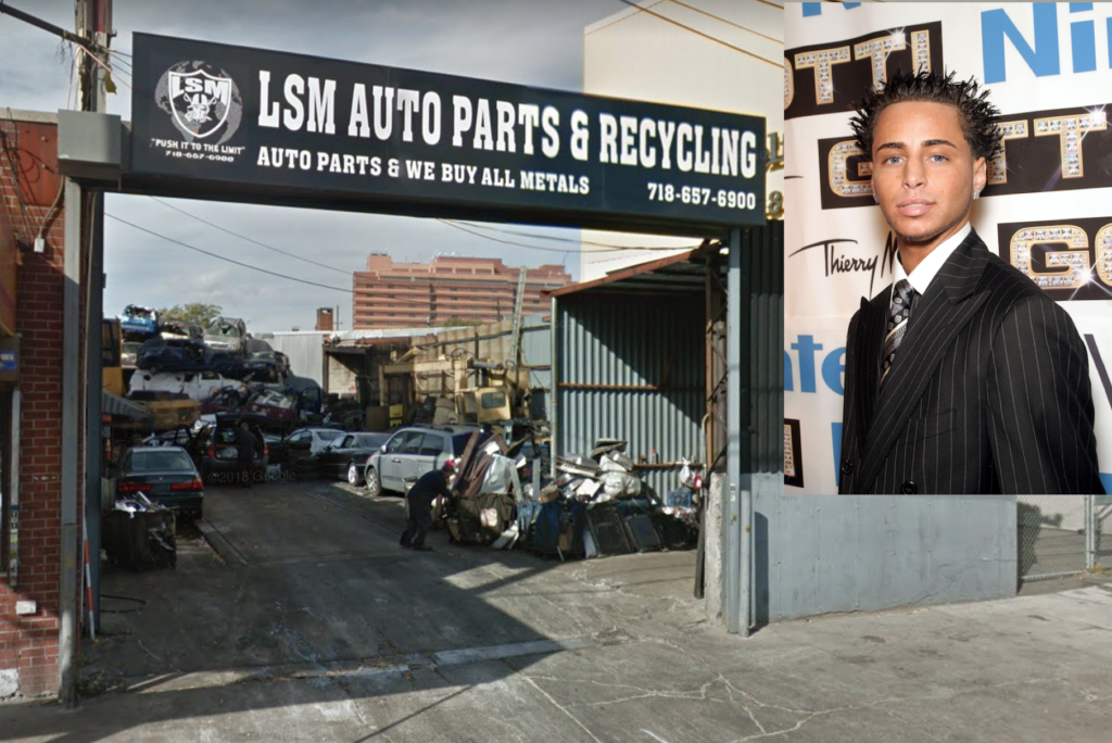 Police said that Carmine Agnello (inset) allegedly operated this Queens auto scrapyard without proper DMV licensing.